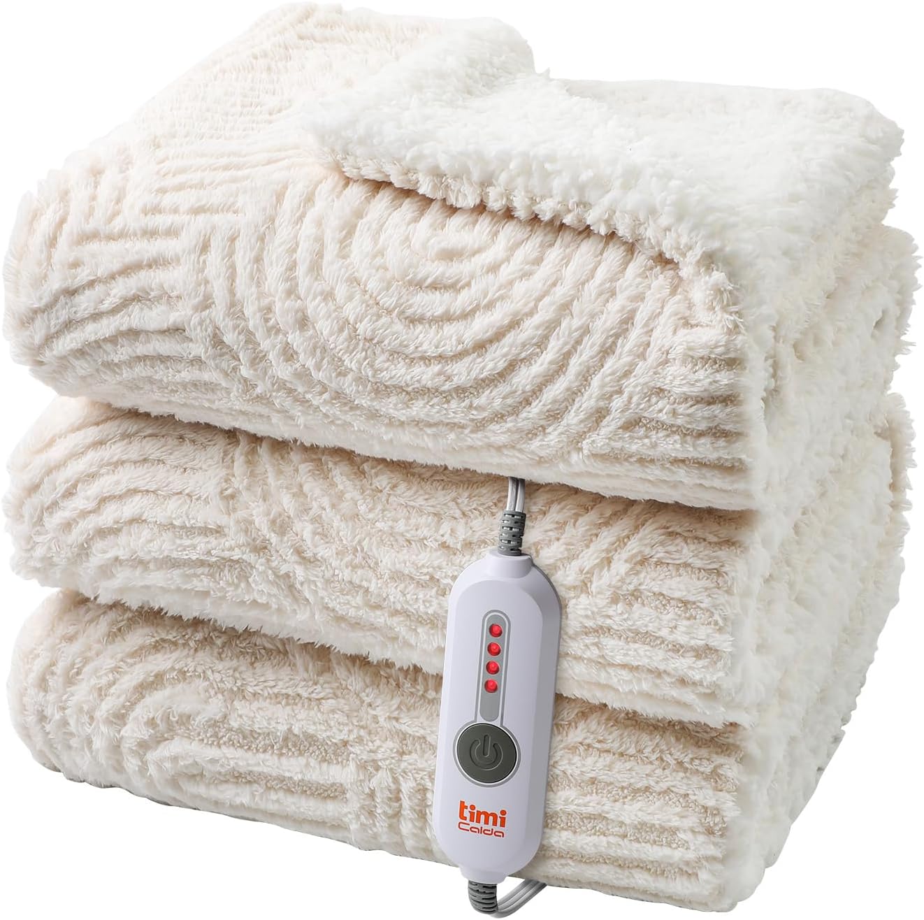 Heated Throw Blanket Electric - 50"x60" Cozy Soft Jacquard Heating Blanket with 4 Heat Levels & 4 Hours Auto-Off, Electric Throw with Overheating Protection, Warm Gifts, Cream