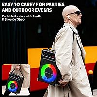 Vista 9 de JYX - Máquina de karaoke con 2 micrófonos inalámbricos, altavoz Bluetooth portátil con ajuste de graves/agudos y luz LED, compatible con TWS