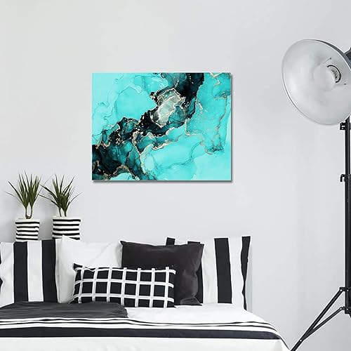 Miniatura 6 de Kits de manualidades de bricolaje para pintar por número textura de mármol turquesa tinta borde dorado kit de pintura en lienzo con pinturas y