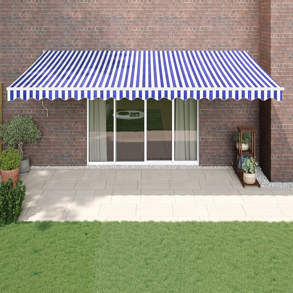 Einziehbare Markise 5x3 m mit Kurbel, Blau Weiß Stoff und Aluminium Rahmen für Terrasse und Balkon, Wandmontage Markise Have