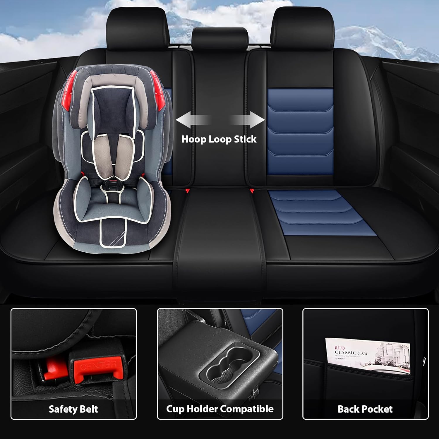 Fit for Nissan Frontier 2000-2025 Custom Seat Covers, PU Leather Car Seat Covers, Full Coverage Protection, Thick Cushioning Seat Protectors(Standard Front Row/Black Blue)