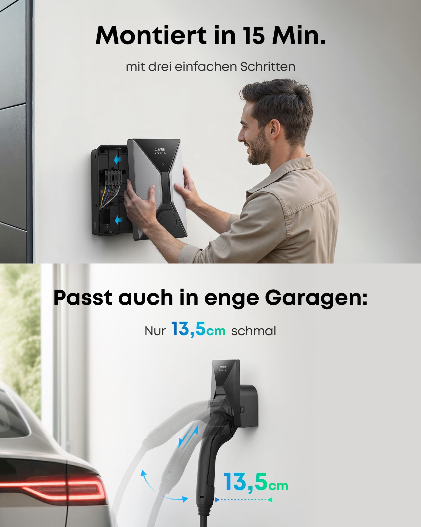 Anker SOLIX V1 Smartes Ladegerät für E-Autos, 11kW Wallbox mit App, WLAN & Bluetooth, dreiphasig, CEE 16A, 400V, mit Halterung, kompatibel mit Allen Elektro- und Hybridautos mit Typ-2 Anschluss