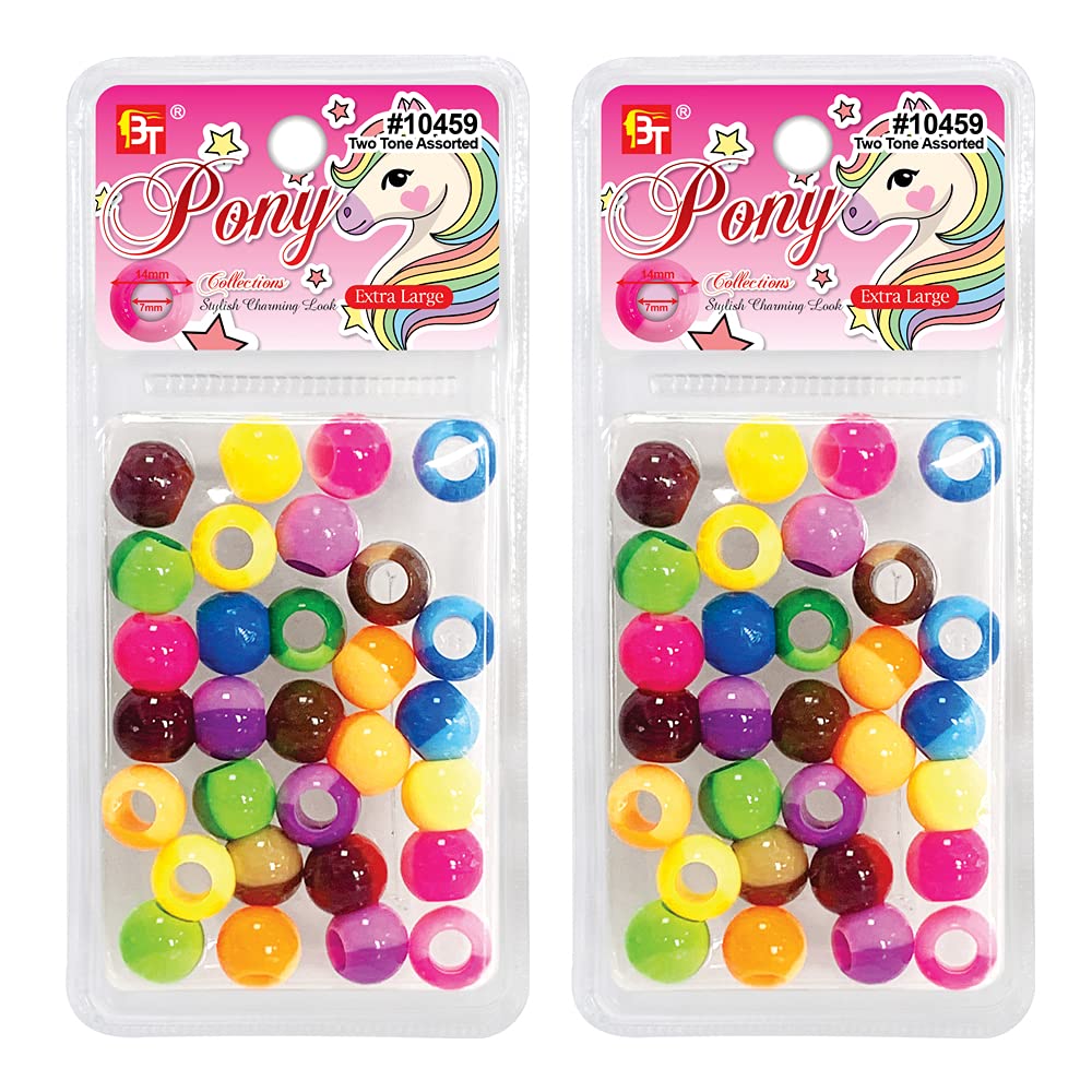 60 Pcs Beads Jewelry Making Kit DIY Hair Braiding Bracelet Ornaments Crafts Extra Large Round Two Tone Pony +2 Beaders Included (Assorted)