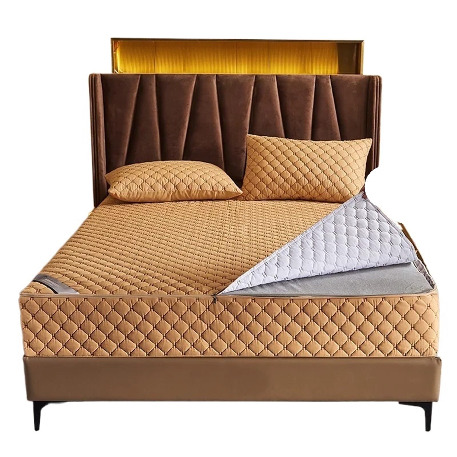 Zipped Mattress Protector Thicken Quilted Mattress Cover With Zipper Bedspread Soft King Queen Tatami Bed Fitted Shee(Color7,Pillowcases48x74cmx2)