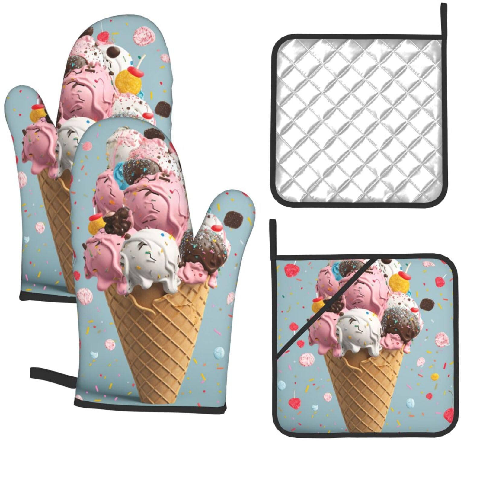 4 Pcs Oven Mitts and Pot Holders Set 500°F Heat Resistant Oven Gloves and Hot Pads Kitchen Mittens Cooking Gloves Potholders for Baking Grilling BBQ