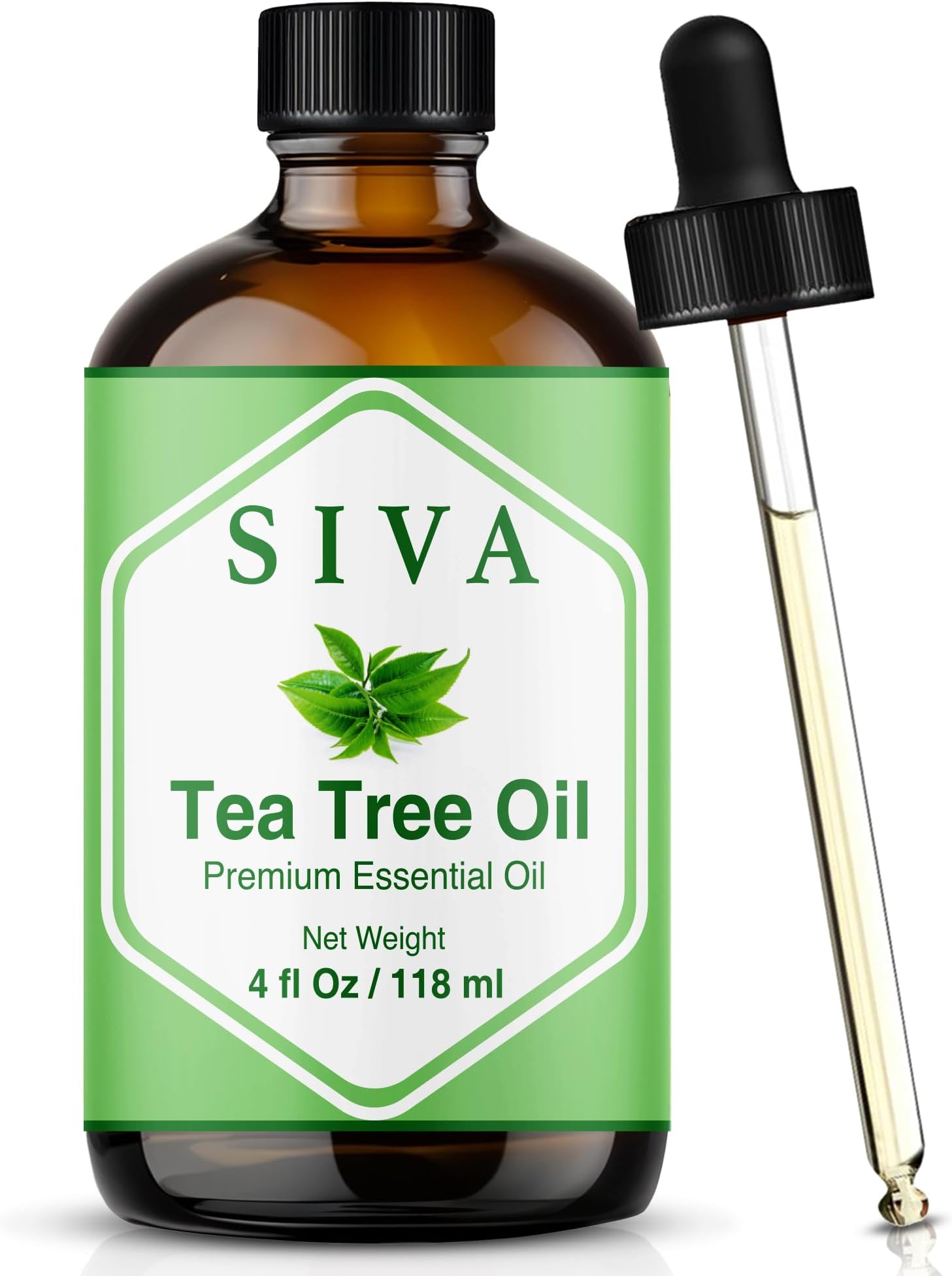 SIVA Tea Tree Essential Oil - 4 Fl Oz – Natural Tea Tree Oil - for Diffuser, Face, Skin Care, Aromatherapy, Hair Care, Scalp and Body Massage - with Dropper