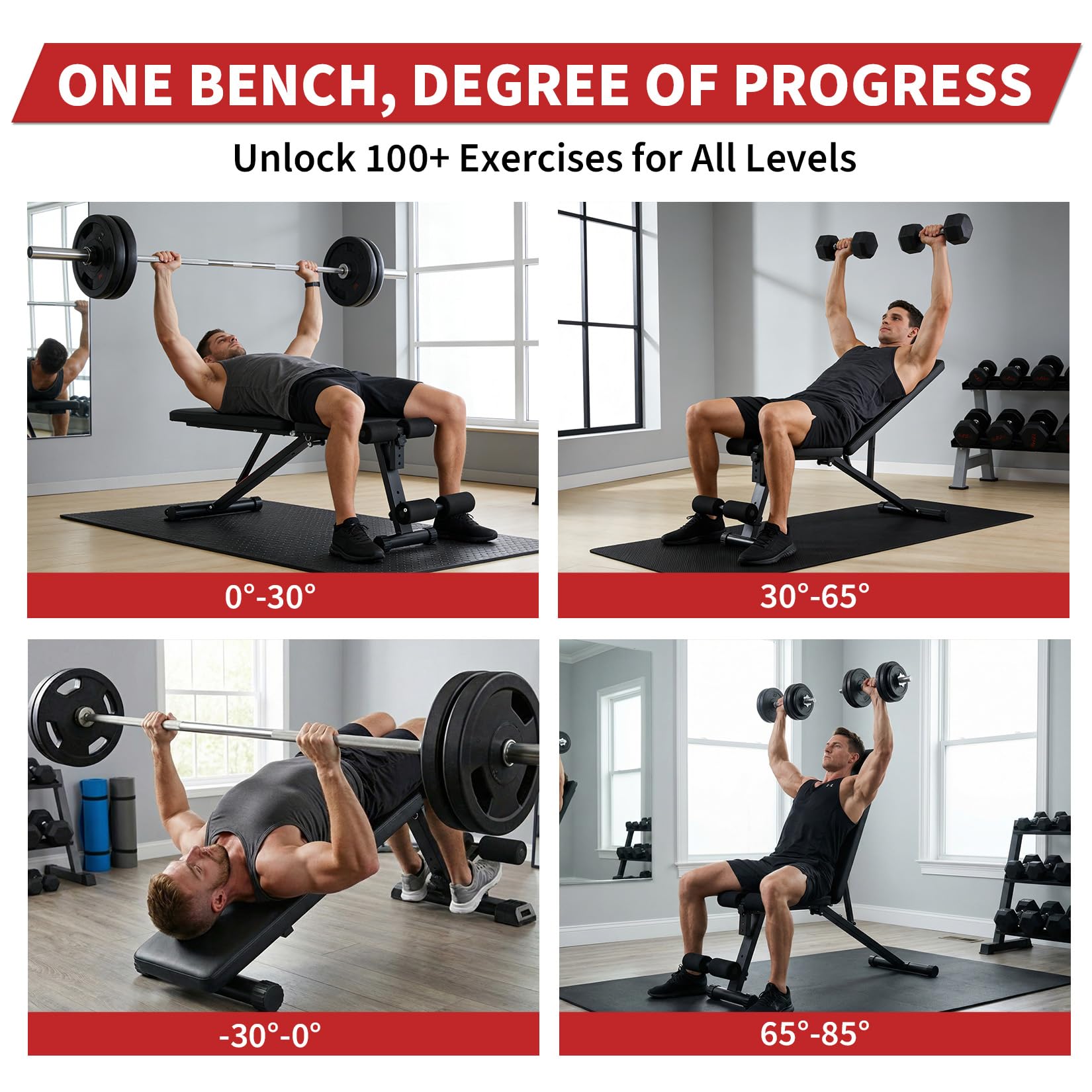 Garvee Función extensible – Banco de musculación ajustable y plegable con extensión de piernas – Posición inclinación/declinación plana – Capacidad 200 kg – Ideal para el interior completo en casa