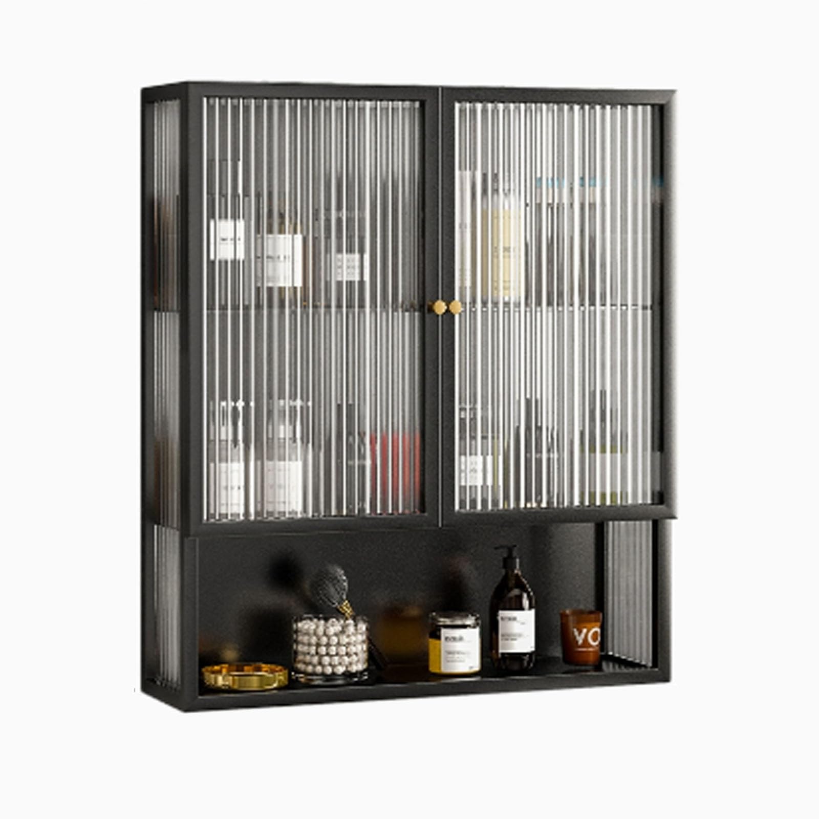 Armoire de salle de bain murale avec portes en verre et 3 niveaux