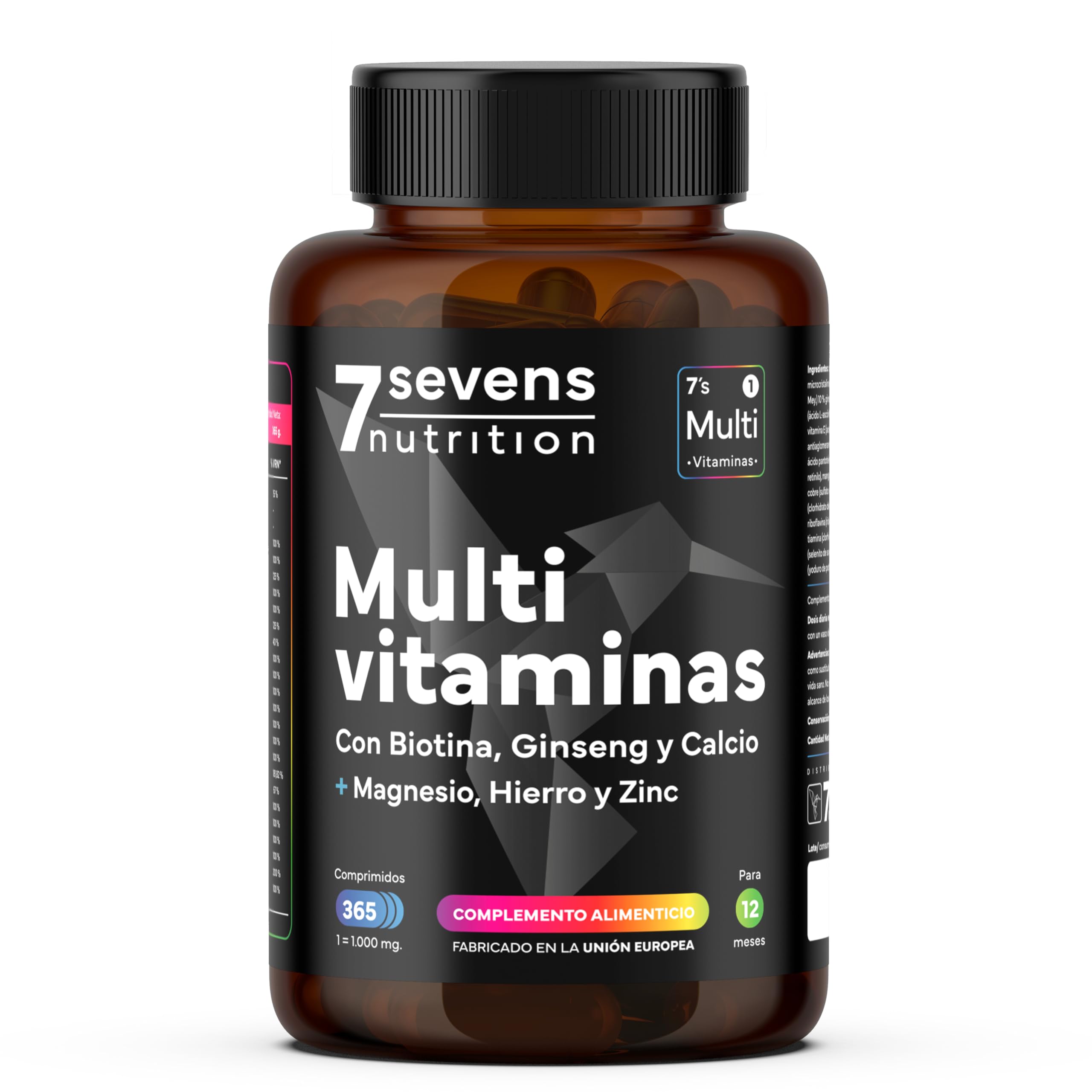 Multivitaminas y Minerales con Ginseng - 1 año de suministro - Vitaminas para el Cansancio - 365 comprimidos - Multivitamínico Completo - De la Vitamina A al Zinc - Con Biotina, Hierro, Magnesio y Más