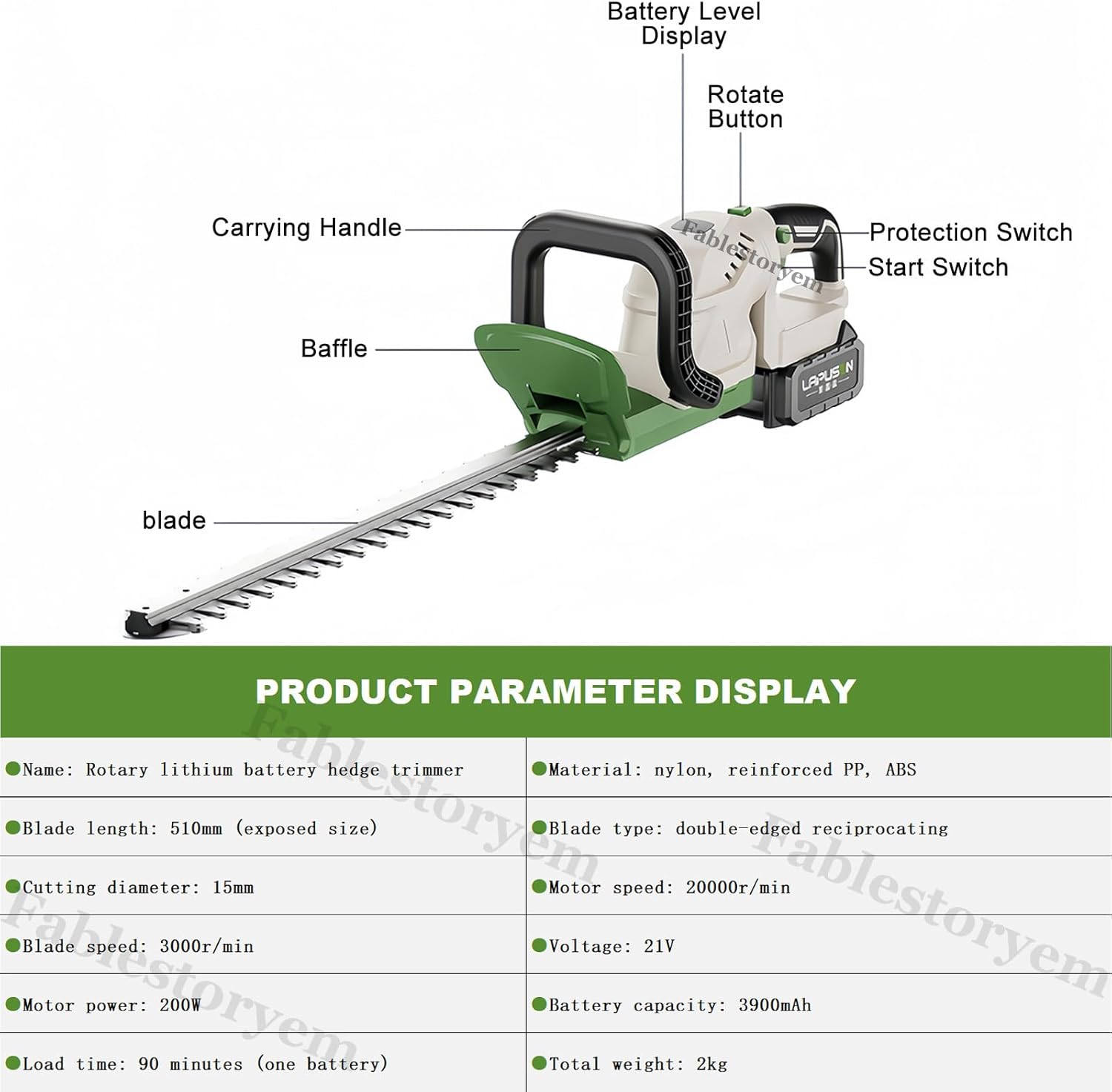 Cordless Hedge Trimmer 21V Electric Hedge Trimmer Cordless with 3.9Ah Battery and Charger Included, Handheld Grass Shears Bush Trimmer, Power Shrub Trimmer for Garden, Yard, Lawn,2 Battery