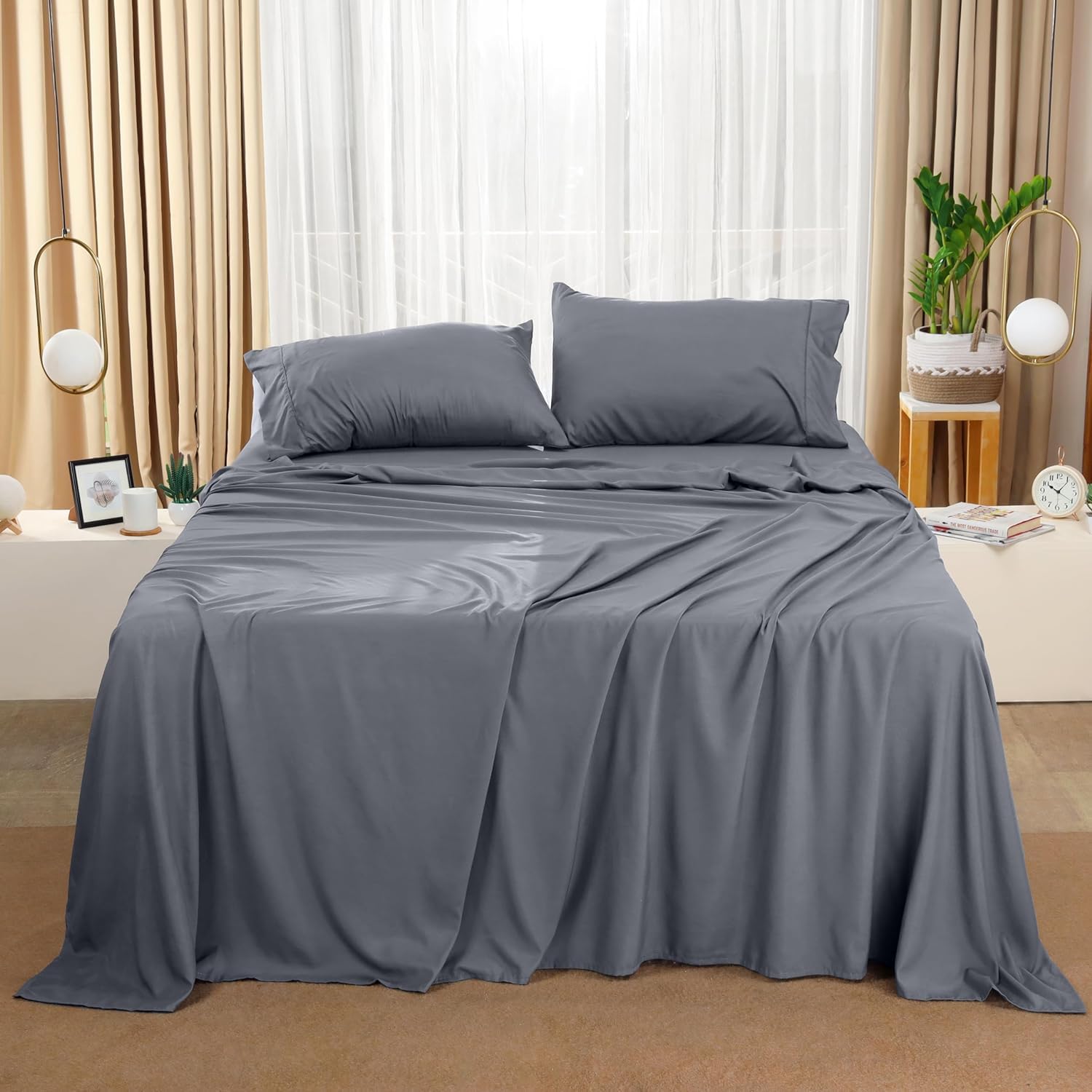 RSBS Microfibre 190 TC Solid Plain Premium Queen Size Double Bedsheet with 2 Pillow Covers (Dark Gray) (B0CX8PCLZH) Amazon Price History, Amazon Price Tracker