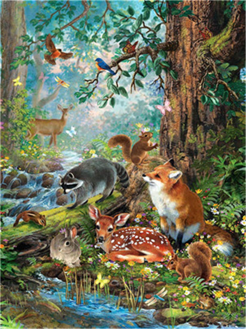 Paint by Numbers Kits DIY Oil Painting Home Decor Wall Value Gift - Animals in The Forest 16X20 Inch blue Y5416