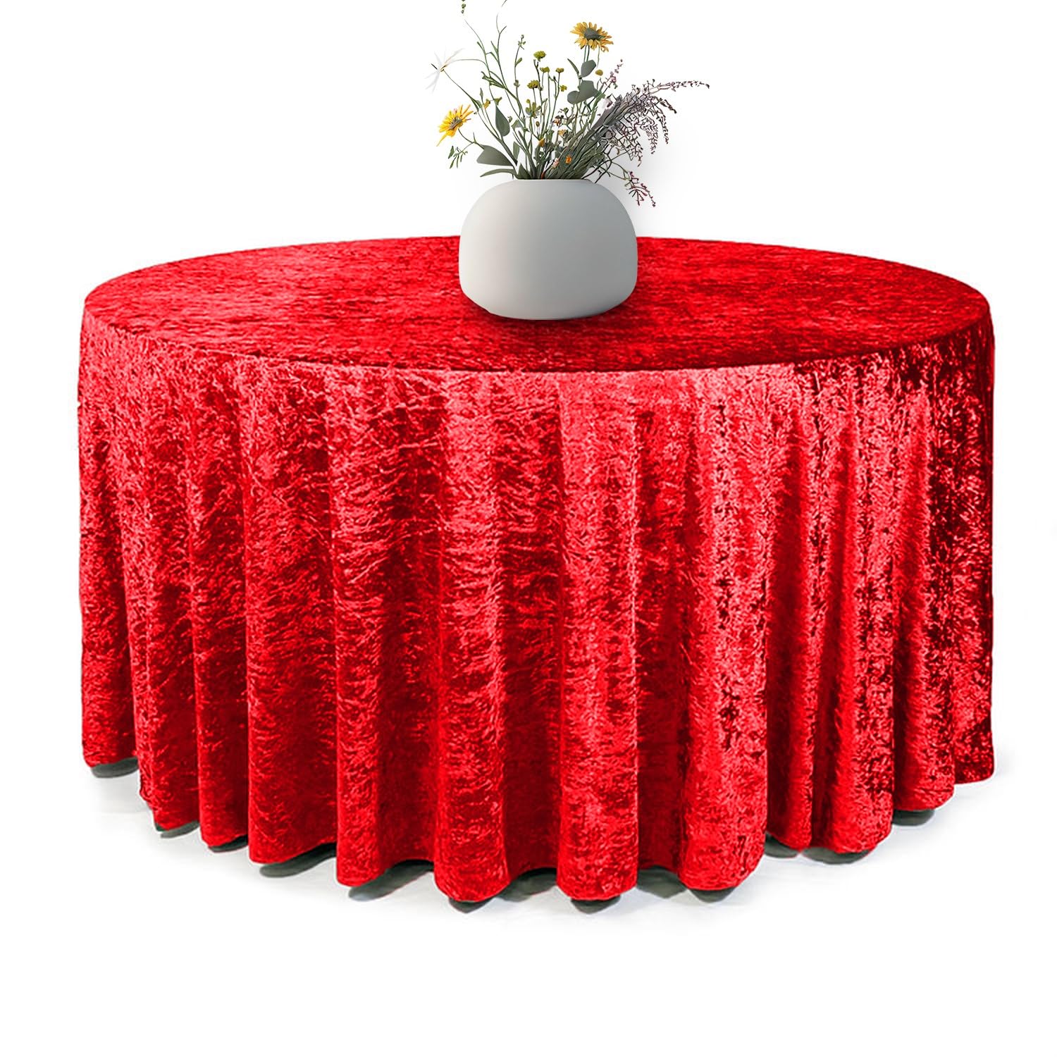 Elegant Event Essentials - Round Crushed Velvet Table Cover - Table Cloth For Wedding Events, Banquet, Kitchen, Birthday, Dinner Party - Soft Fabric - Wrinkle-Resistant - Red - 90 Inch (225 cm) โ image 1