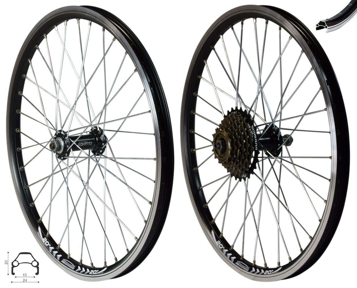 Redondo 20 Zoll Laufrad Set VR + HR Felge QR Schwarz + 7 Fach Kranz