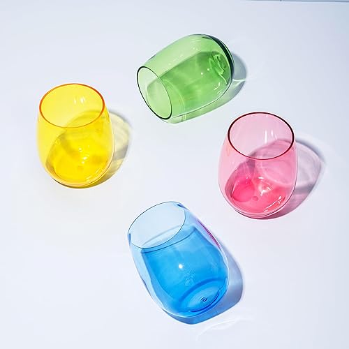 Miniatura 5 de KX-WARE Vasos de vino acrílicos irrompibles de 18 onzas sin tallo, vasos de plástico multiusos, juego de 8 unidades, multicolor, apto para