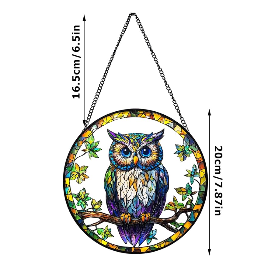 Stained Glass Owl Suncatcher, Horned Owl, Garden Art, Owl Ornament | Stained Glass Your Way