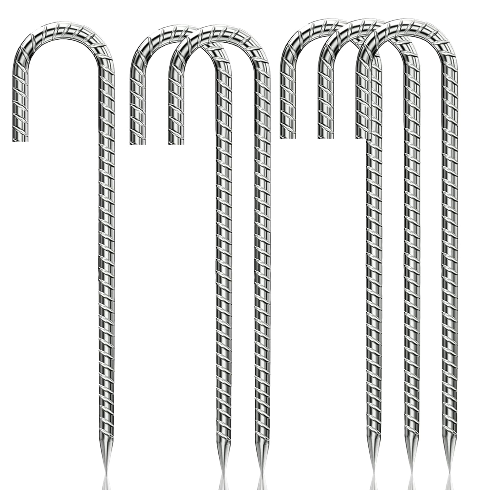 Mininfa 12IN 6 Pack J Shaped Ground Rebar Stakes, Metal Trampoline Stakes, Heavy Duty Galvanized Steel Tent Pegs, Extra Long Ground Anchors for Camping Tents, Trampoline, Canopies Sheds, Swing, Fence