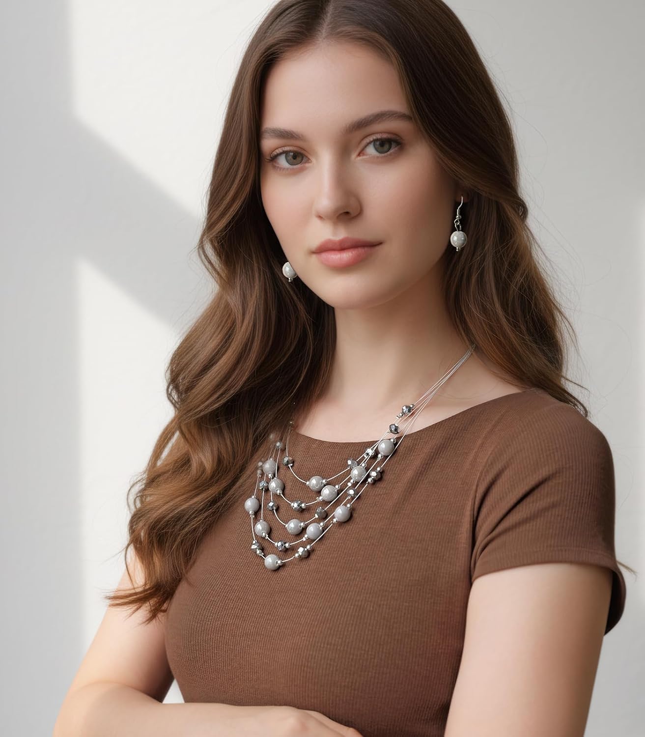 Crystal Beaded Statement Necklace for Women Boho Colorful Multi-Strand Necklace and Earring Sets for Women Fashion Jewelry Gifts for Mom - Image 3