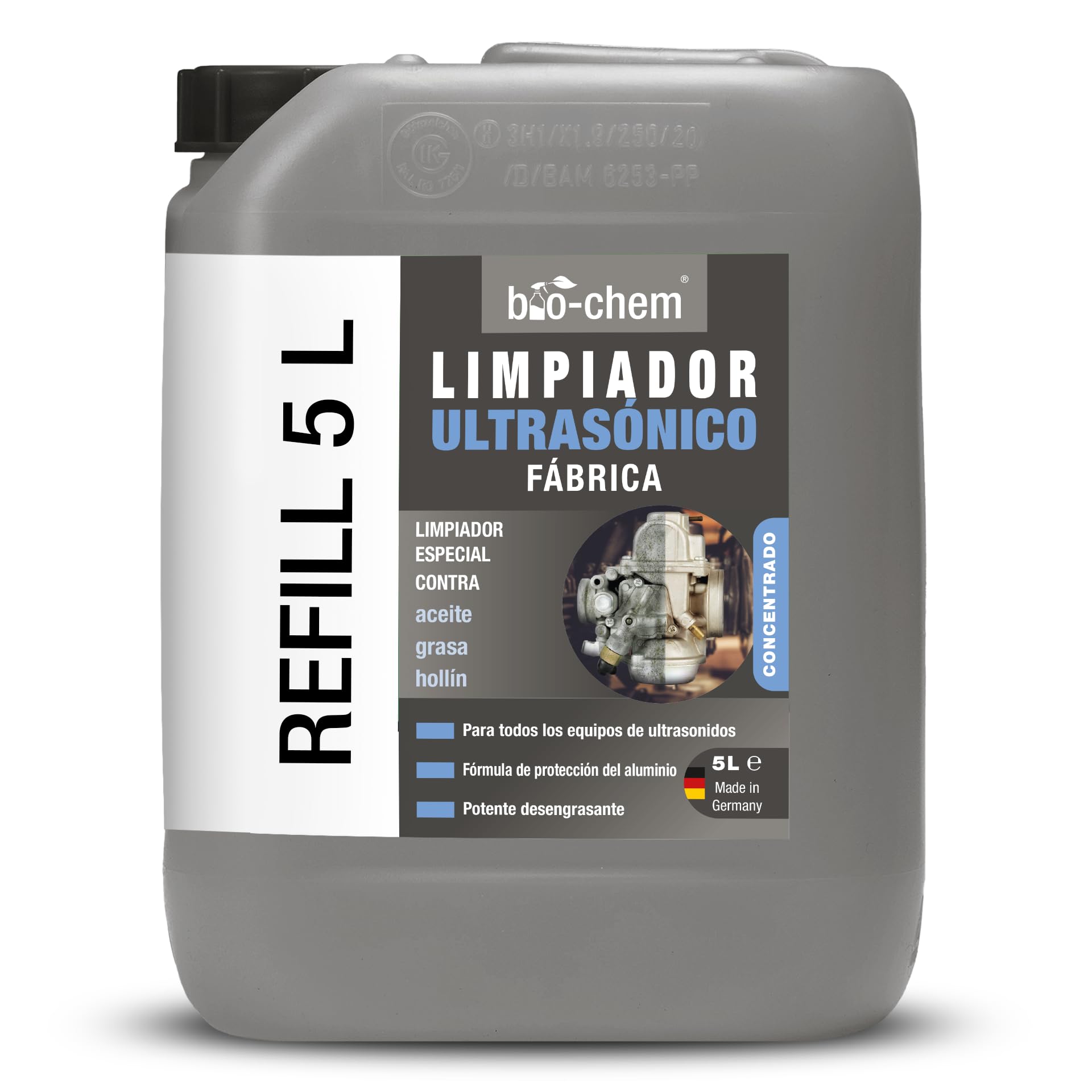 Bio-Chem - Limpiador ultrasónico para talleres, 5L concentrado - Uso profesional en talleres e industria - Producto para carburadores, piezas mecánicas y componentes electrónicos
