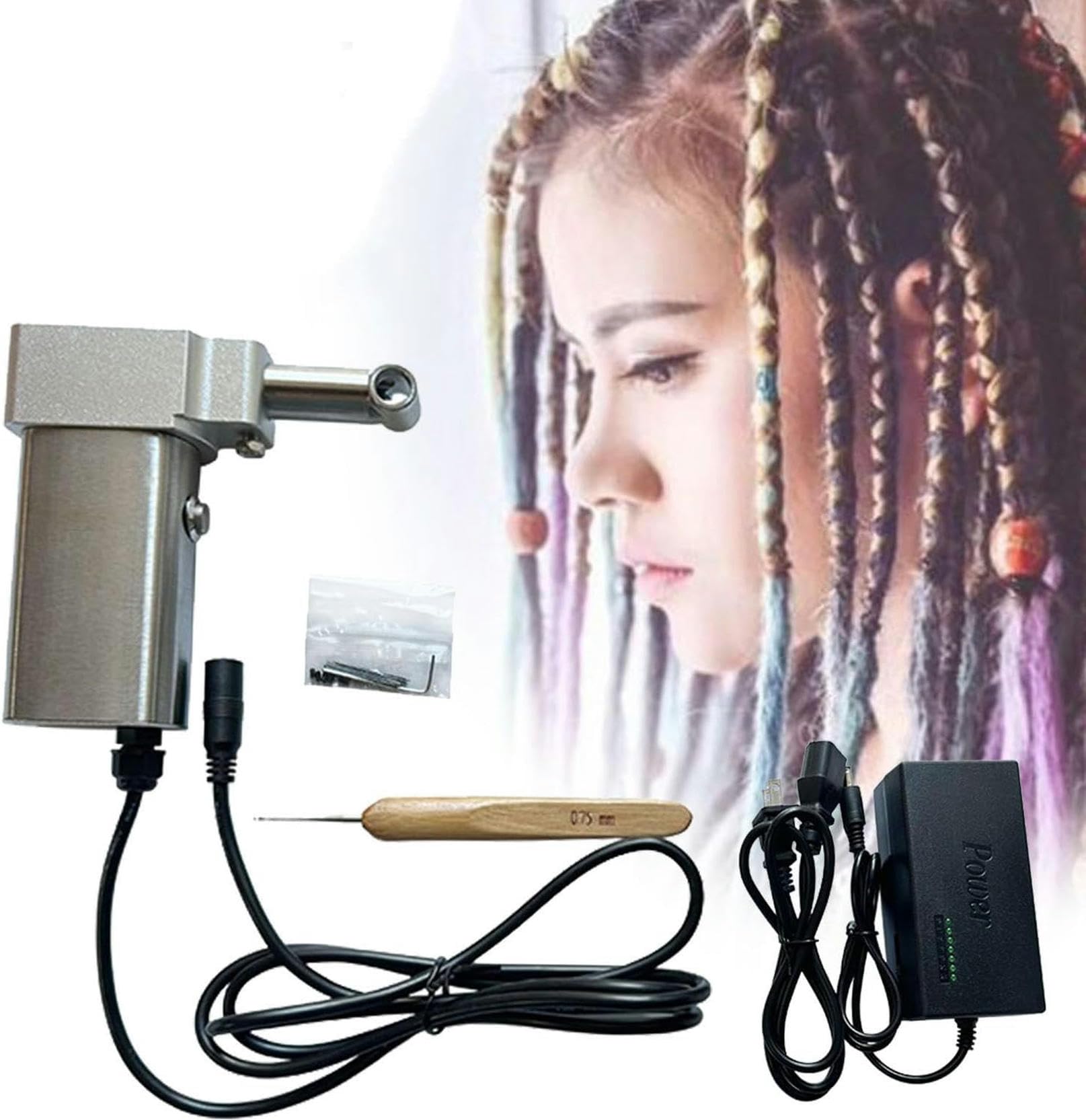 Machine à dreadlocks électrique et kit outil de tressage au crochet pour mèches naturelles