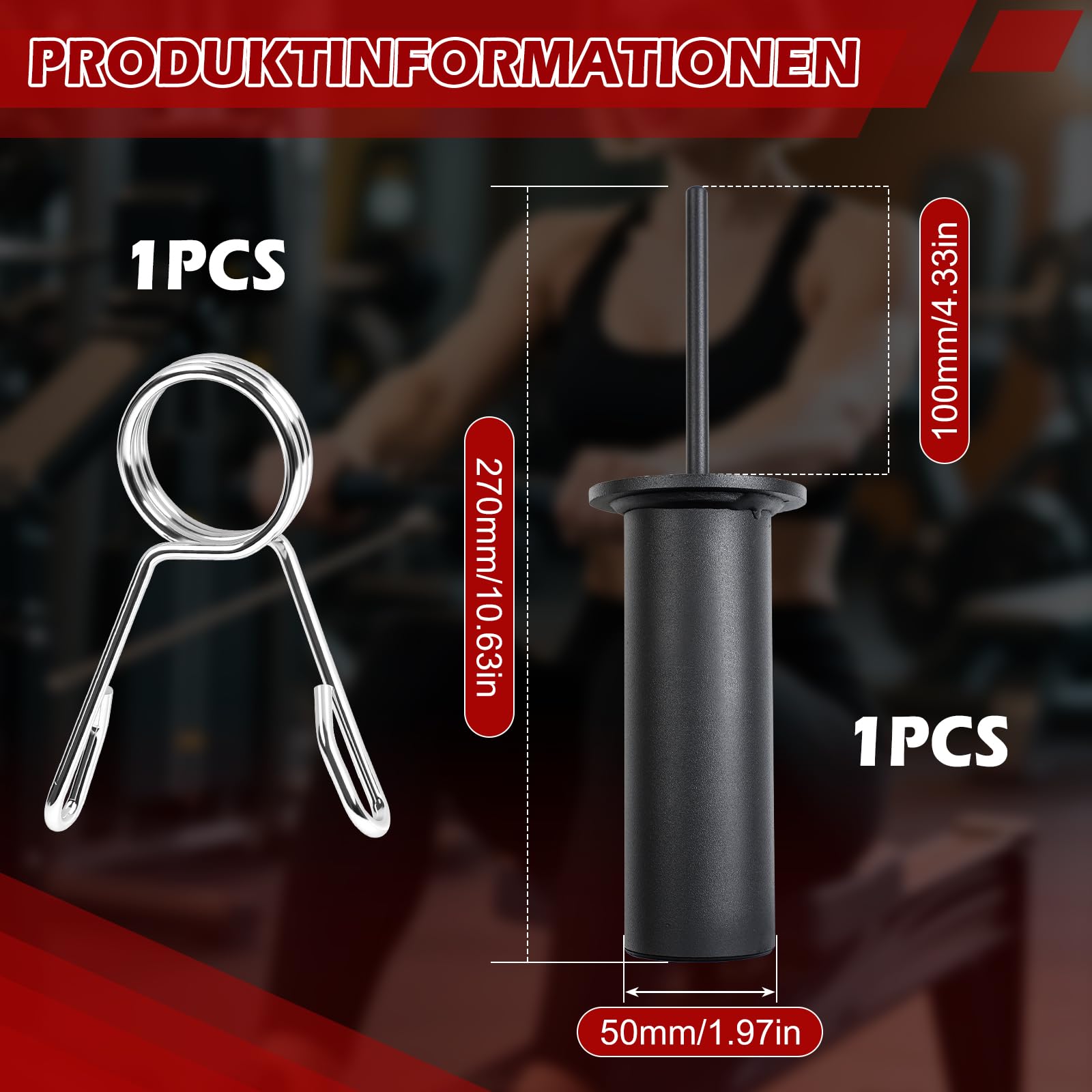 Gym Pin, 8 x 110 mm, penna impilabile per pesi da palestra | Con clip a molla, per pesi aggiuntivi, perno di ricambio, stazione di allenamento per accessori da palestra