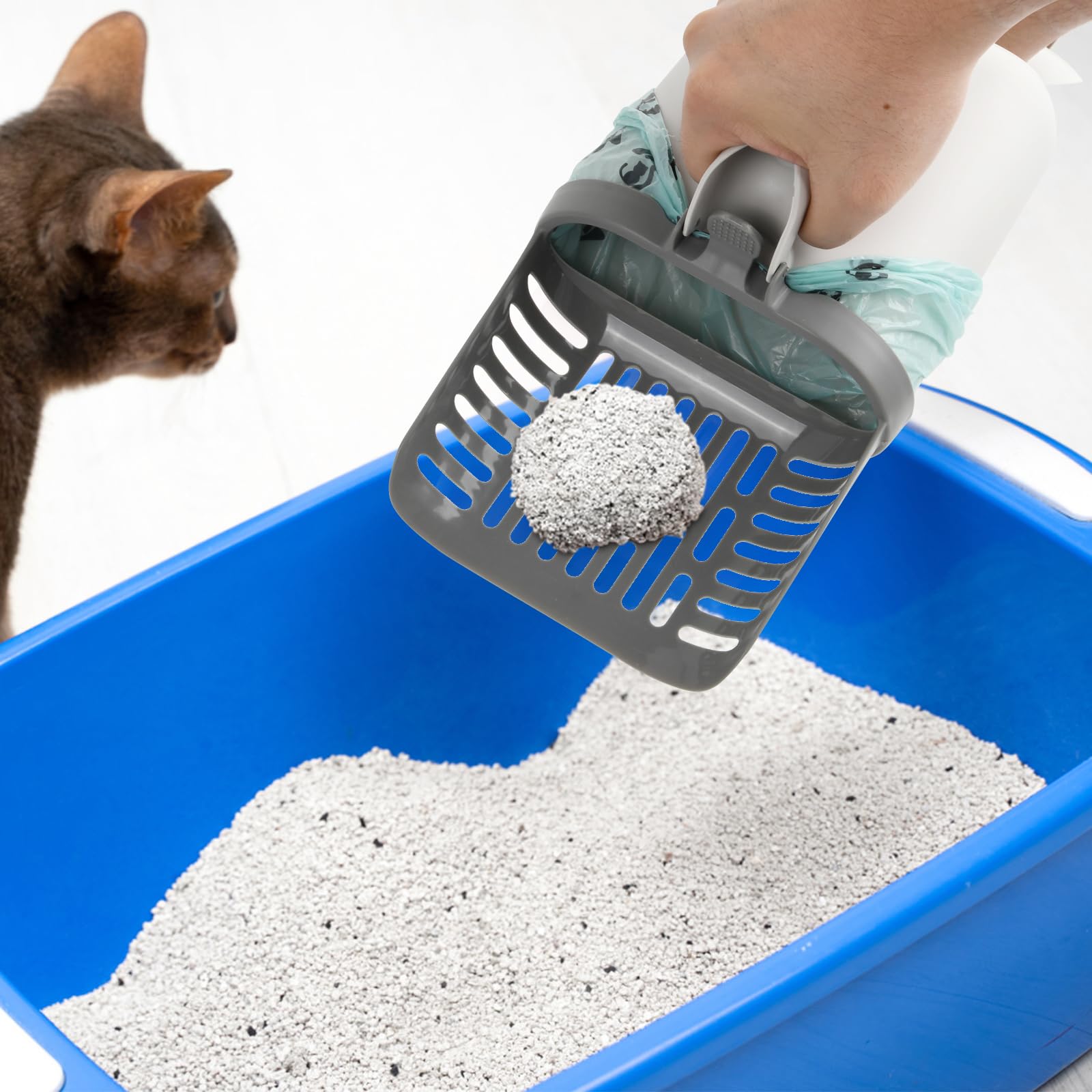 Produktbild von Dokeno Katzenstreuschaufel 2in1 - Mit Abfallbehälter Und 8 Rollen Müllsäcken