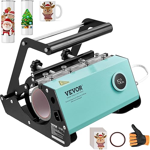 VEVOR Tumbler Heat Press Machine for 20oz-30oz Sublimation Blanks Tumblers Press, 11-16oz Mug Press with Knob Control Temp&Timer Setting, Sublimation Paper Heat Tape & Gloves-Green