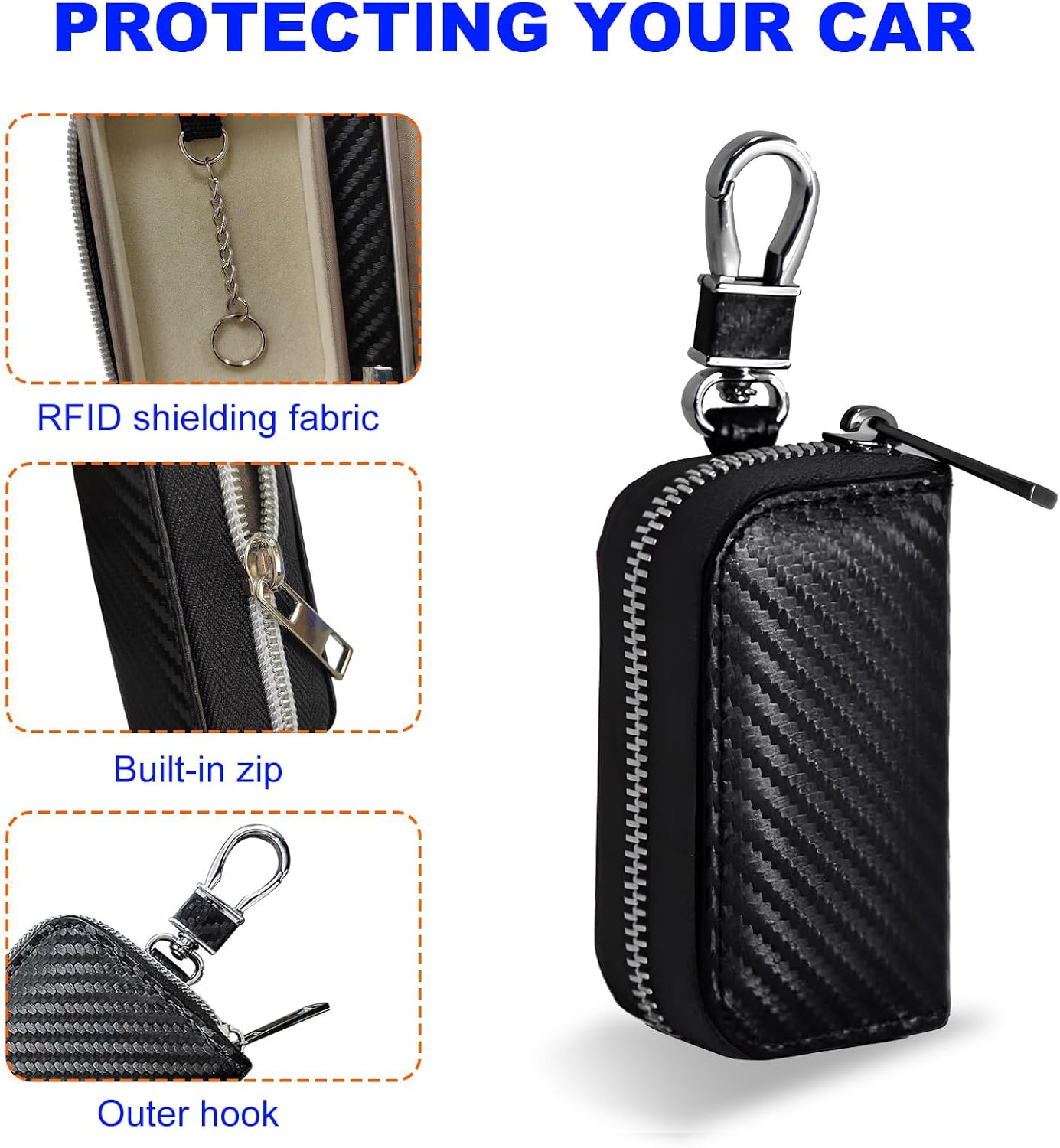 Faraday Bag for Car Keys, Anti-Theft Carbon Fiber Key Fob Holder, Signal Blocking Auto Key Protector, Car Accessories