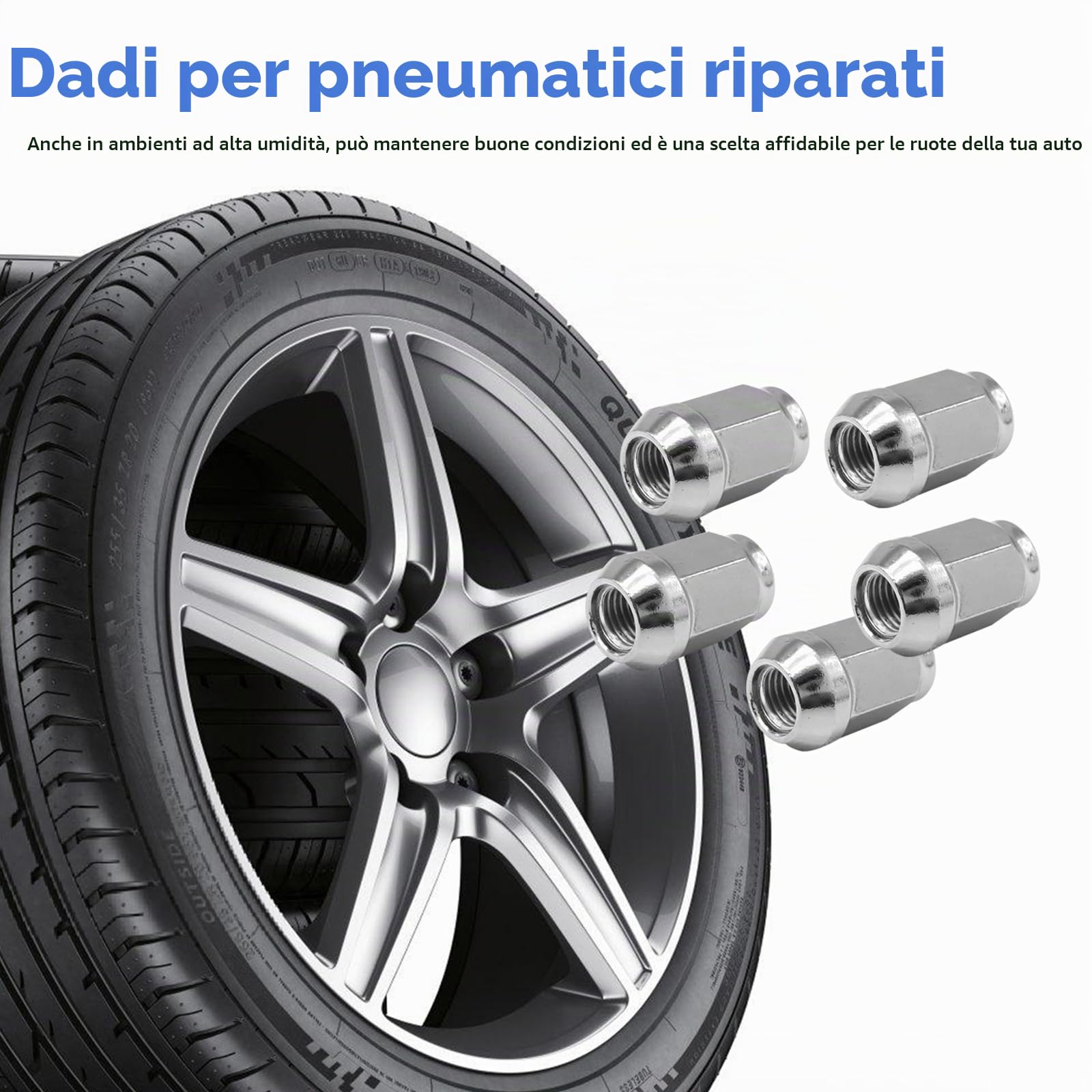 BAIFULAI 20 x dadi per ruote M12 x 1,5, dadi per ruote, tappi per viti cromate chiusi con base conica, 60°, SW 19mm, tappi per dadi per ruote per Ford, Toyota, Honda, Mazda - Argento