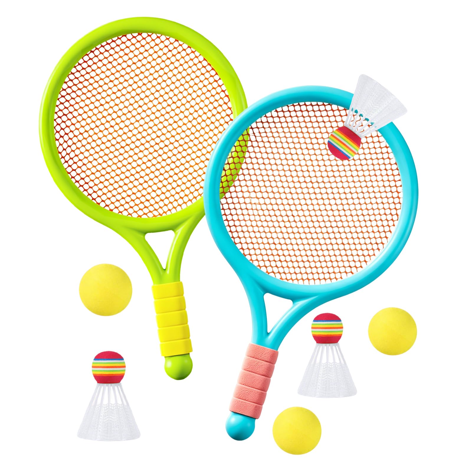 Kids Tennis Rackets Set, 2 Plastic Tennis Rackets and 3 Shuttlecocks and 3 Tennis Balls, Kids Tennis Set for Children Indoor Outdoor Sports Games，Good Companion for Company (Blue-green) — image 1