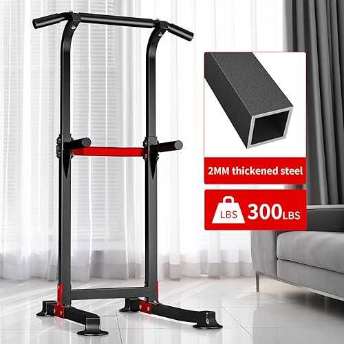 Miniatura 6 de ZENOVA Barra de dominadas, torre de potencia, barra de inmersión de altura ajustable para gimnasio en casa, equipo de entrenamiento de fuerza
