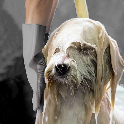 Miniatura 9 de Guantes de aseo para mascotas, guantes de baño para perros con dientes de alta densidad, removedor de pelo de gato de silicona resistente al calor