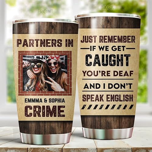 Vaso personalizado para hermana mejor amiga de Soul Sister Bestie If We Get Caught Partners In Crime regalos de foto personalizados para mejor amiga