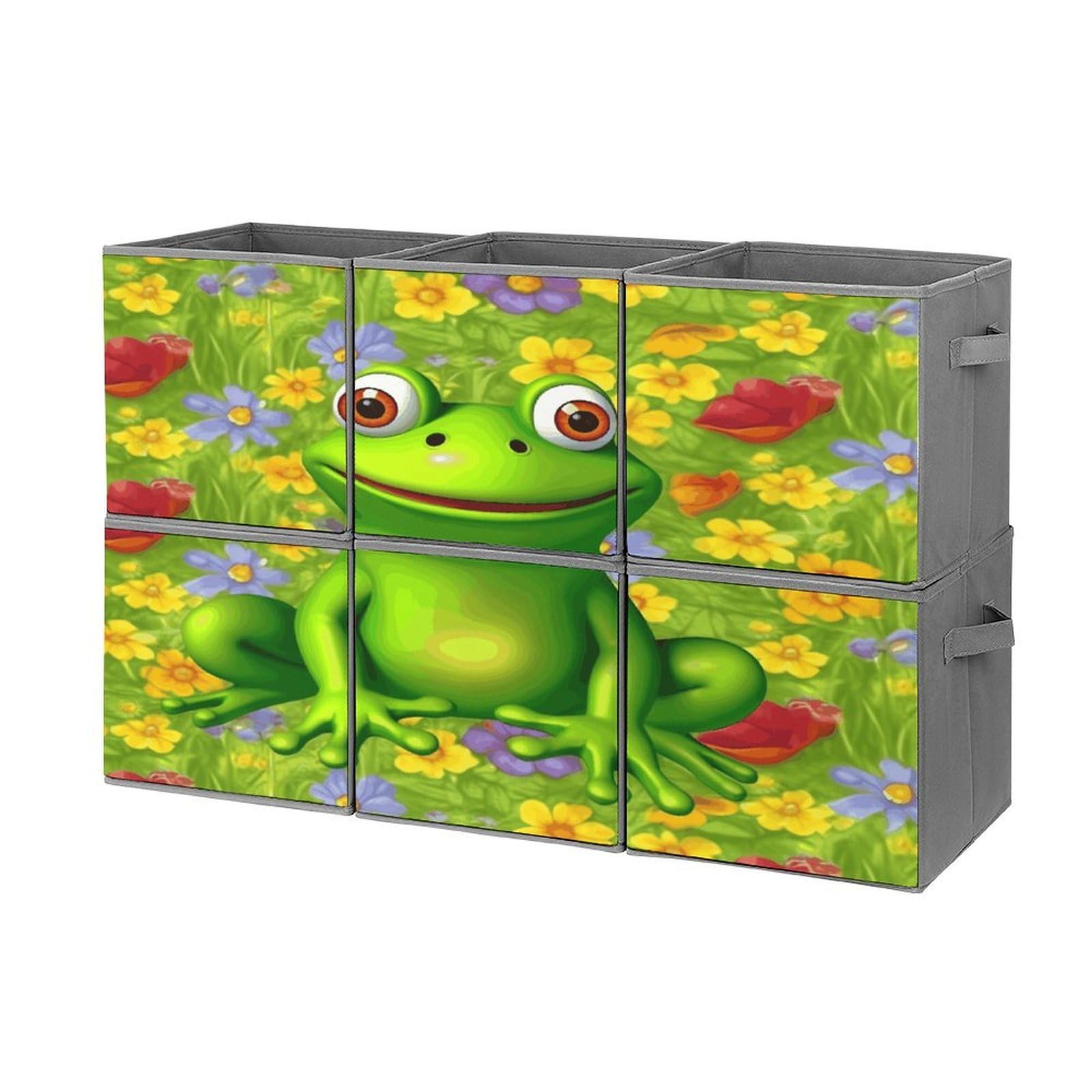 FodPand Frog Storage Bins Cubes Fabric Cube Organizer Foldable Storage Boxes Large Storage Baskets Oxford Cloth Cube Bins for Home Clothes Closet Organizers 6 Pack