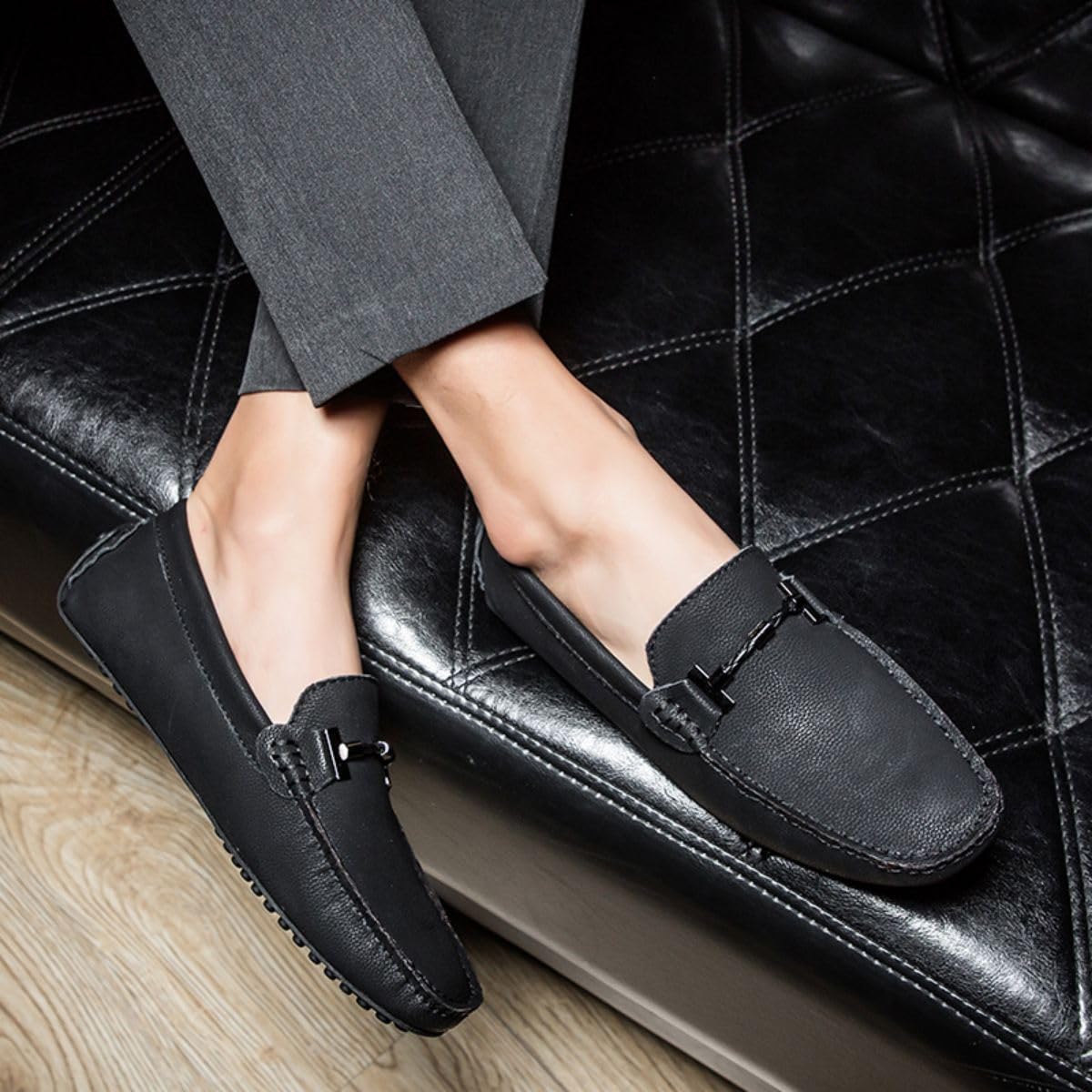 Mocasines para Hombre de Cuero Moda Slip-on Shoes Driver Shoes Casual Flat Shoes 38-49 EU