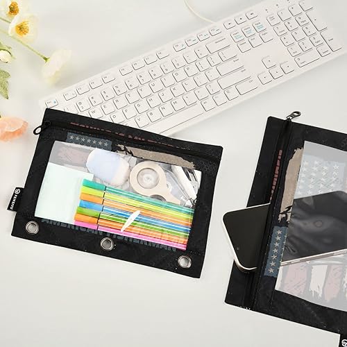 Vista 34 de Gredecor Estuche para lápices con 3 anillos, diseño de búho de dibujos animados, con cremallera, 2 unidades, organizador transparente para carpetas