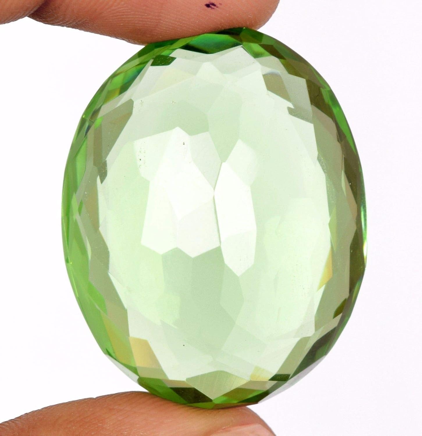 REAL-GEMS Natural Brazilian Green Amethyst Loose Gemstone Oval Cut 44.50 Ct Translucent Stone for Jewelry Making and Collectors