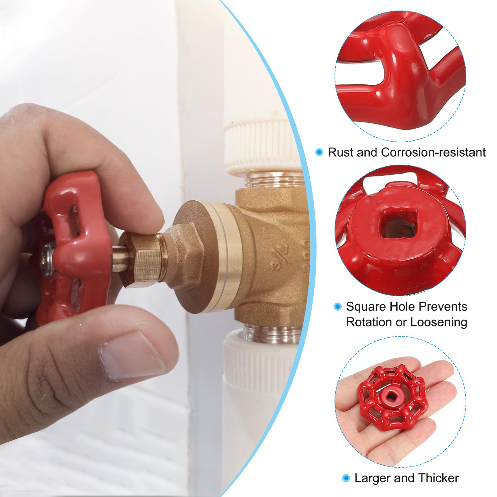 PATIKIL Red Cast Steel Faucet Handle, 5x5mm Square Stem Hole, 3 Pack with Accessories - Image 3