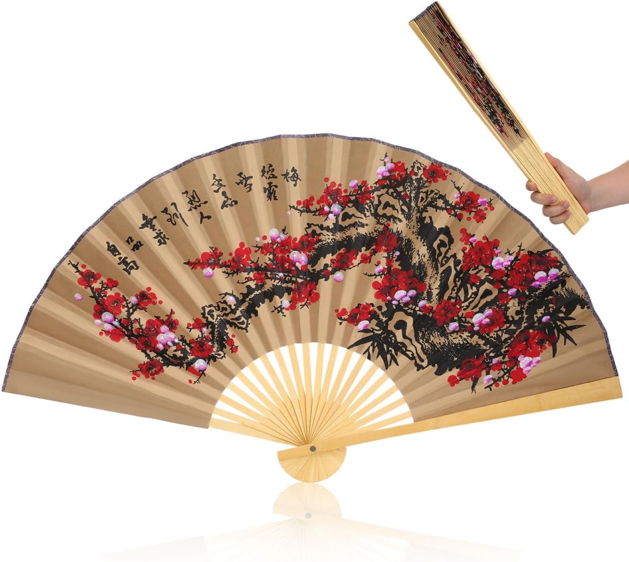 Kichvoe 1pc Large Fan Wall Decor: Oriental Feng Shui Wall Fan Flower Chinese Fan Chinese Japanese Traditional Fans Wall Background Fan Hanging Decor (90×50cm/35×19inch)