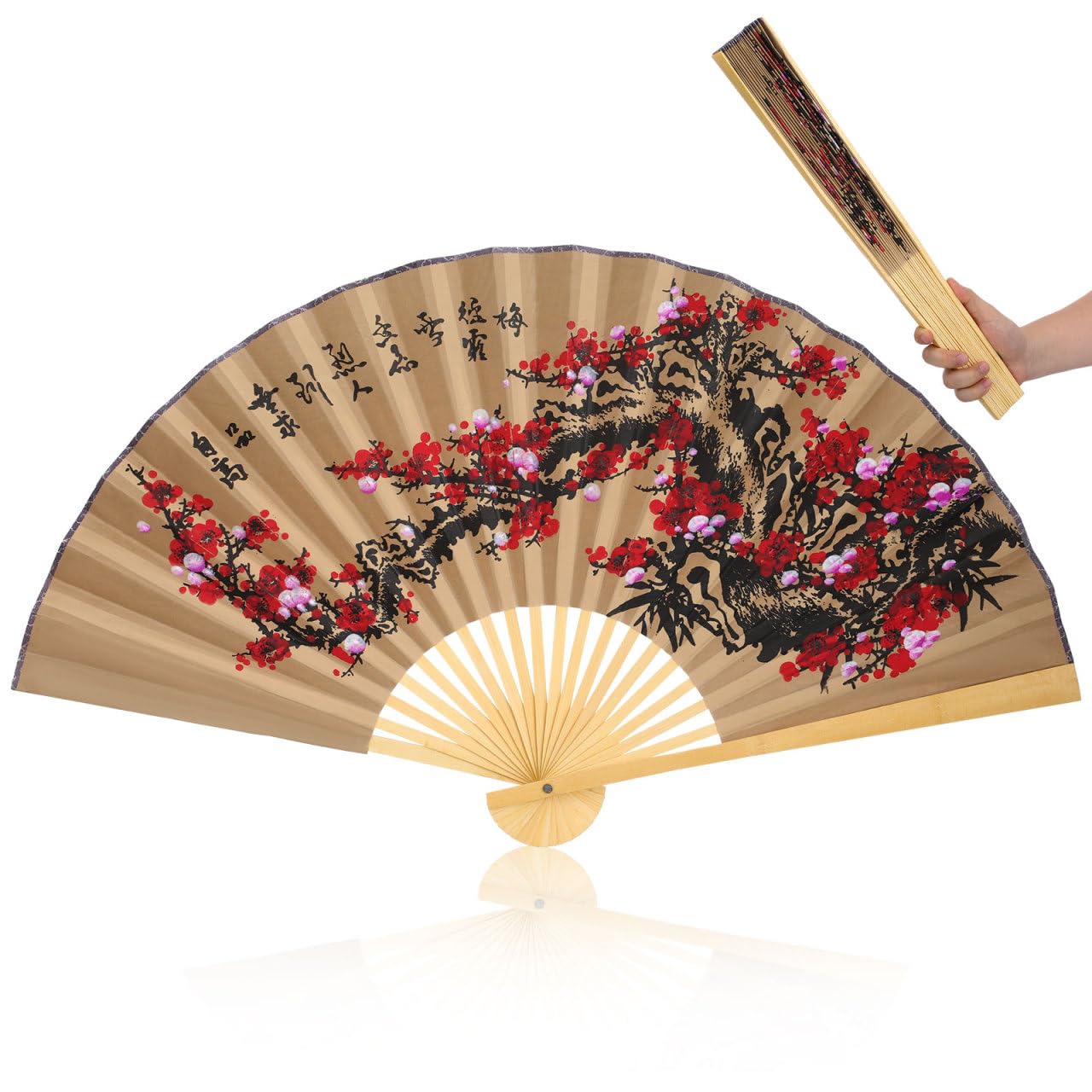 NOLITOY Chinese Fan Wall Decor: Large Hanging Folding Wall Fan Oriental Paper Decoration for Home Decor Photography Prop Wedding Celebration Chinese Style Decorative Background