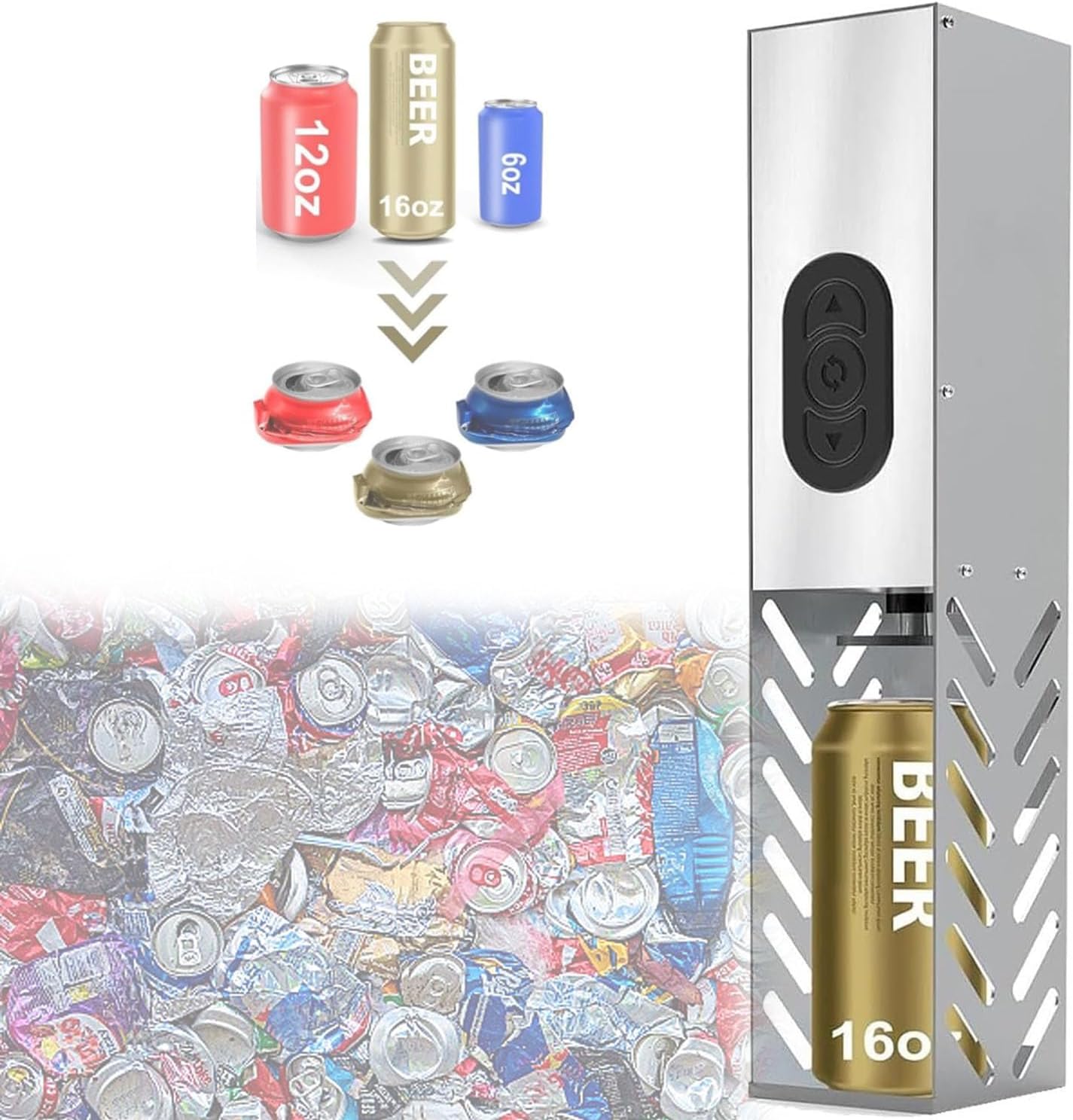 Electric Can Crusher, Wall Mounted Crusher for Recycling Beer Cans and Plastic Water Bottles, Easy to Use for Recycling