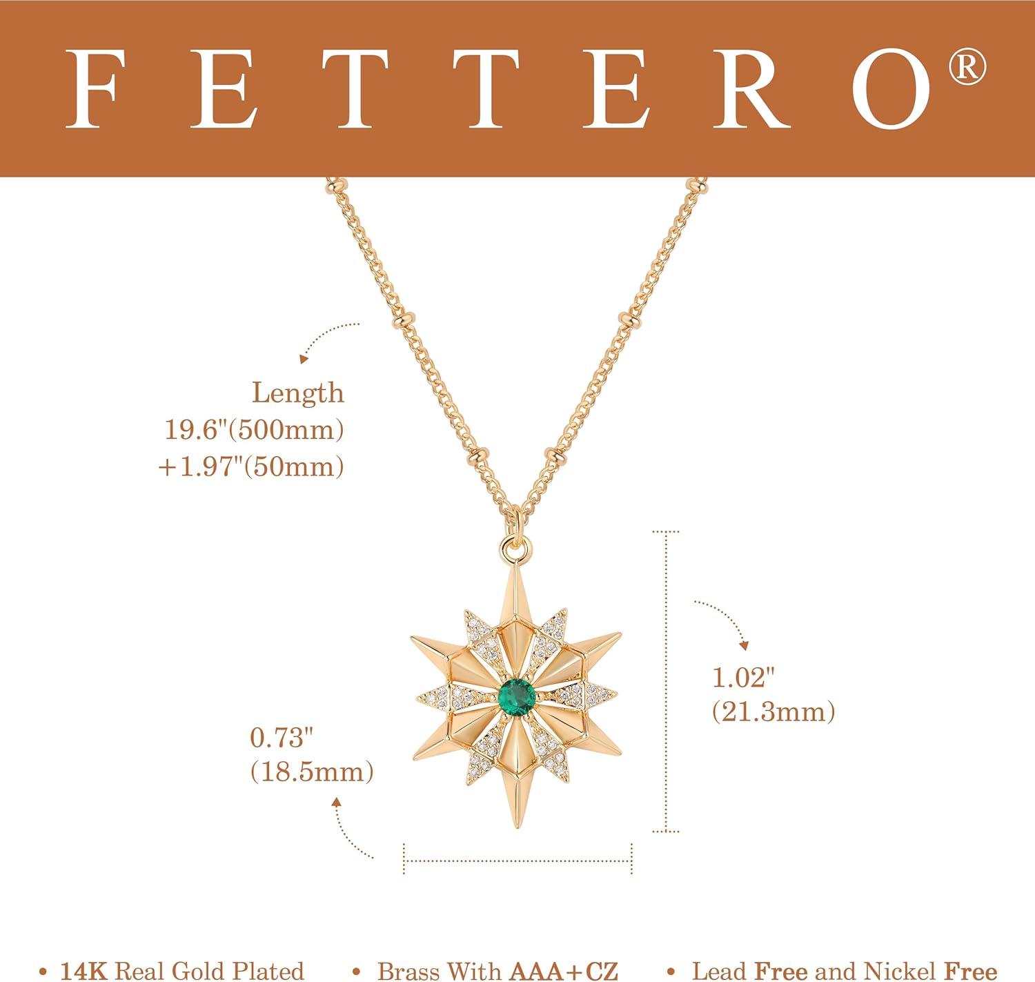Fettero Gold Necklace for Women,14K Gold Plated Charm Necklaces for Women Gemstone Pendant Necklace Non Tarnish Gold Necklaces Jewelry - Image 5