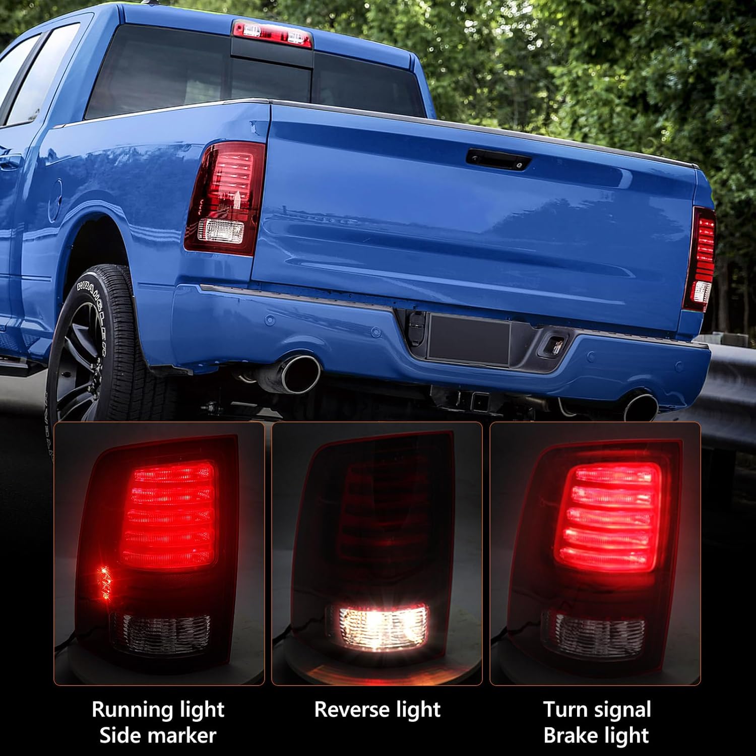 FIONE LED Tail Lights Assembly for 2013-2018 Dodge Ram 1500 & 2013-2018 Ram 2500 and 2014-2018 Ram 3500 Halogen Type & Red Lens Black Interior With BulbsLeft Driver Side