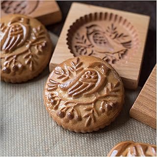 Carved Wooden Cookie Molds Biscuit Moulds Custom Cookie Stamps Kitchen Cookie Press for Baking DIY with Animals, Heart, Pumpkins and Christmas Elements (Style.21)