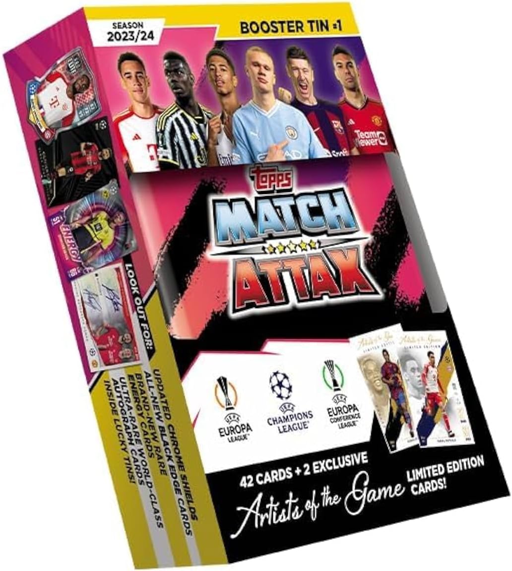 Topps Match Attax 23/24 - Booster Tin 1 - Contains 42 Match Attax Cards Plus 2 Exclusive Artists of The Game Limited Edition Cards