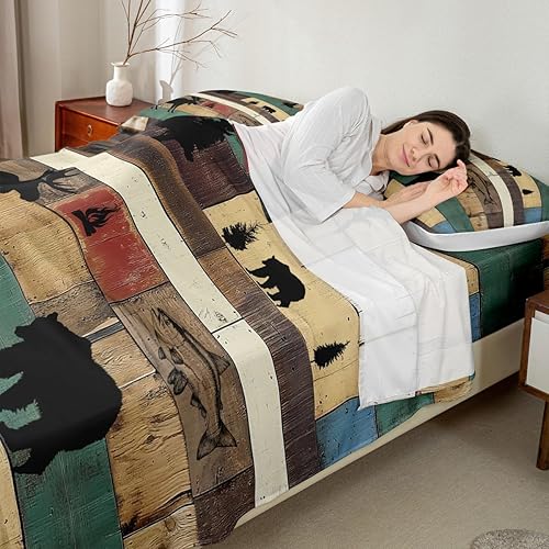 Miniatura 5 de Erosebridal Juego de sábanas y fundas de almohada rústicas de caza, sábanas y fundas de almohada, sábanas de microfibra para cabaña de troncos,