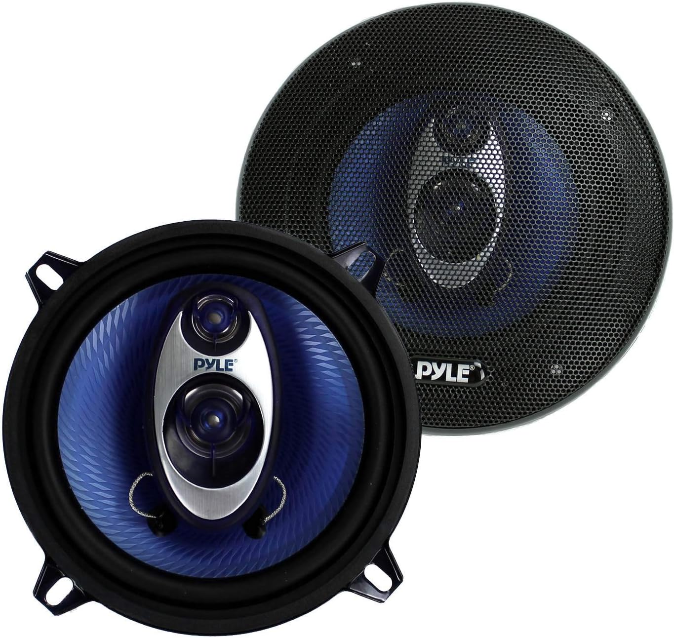 5.25â€ Car Sound Speaker (Pair) – Upgraded Blue Poly Injection Cone 3-Way 200 Watt Peak w/Non-fatiguing Butyl Rubber Surround 100-20Khz Frequency Response 4 Ohm & 1″ ASV Voice Coil – Pyle PL53BL