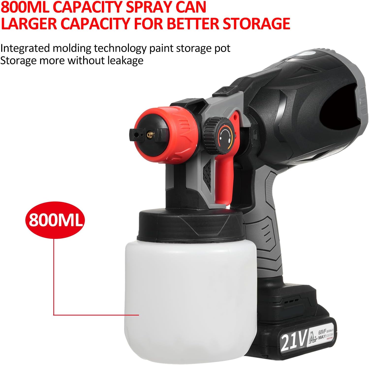 800W Electric Paint Sprayer, Paint Sprayer for House Painting, Paint Latex Paint Spraying 38000RPM Lithium Battery Spraying Machine with 800ML Capacity Watering Can and 1.0/1.5/1.8/2.0/2.5mm Nozzles