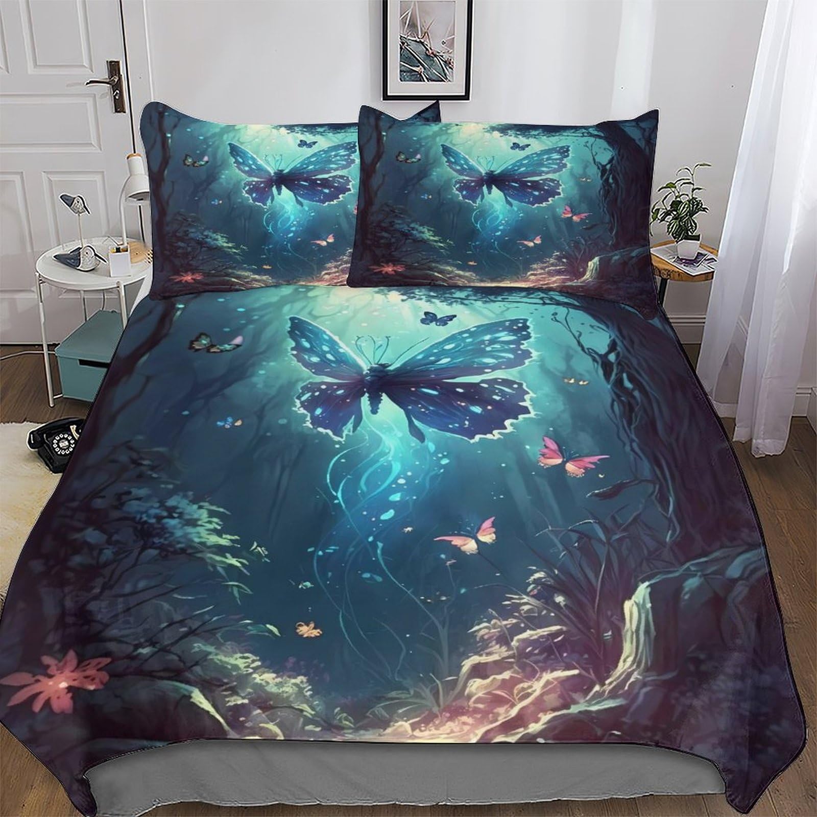 Housse de couette microfibre douce à fermeture éclair lit papillon 3 pièces