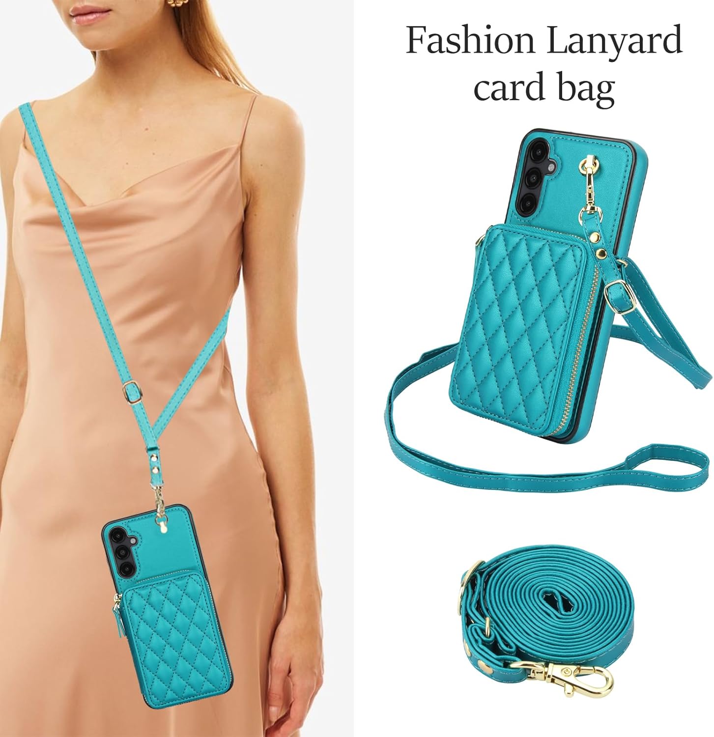 Phone Case for Samsung Galaxy A16 5G/4G Zipper Wallet Cell Cover with Tempered Glass Screen Protector Wrist Crossbody Strap Lanyard Stand RFID Blocking Credit Card Holder Slot A 16 Women Girls Green